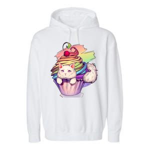 Rainbow Cupcake Kitten Cute Cat Garment-Dyed Fleece Hoodie