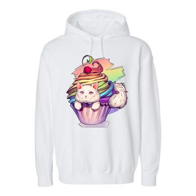 Rainbow Cupcake Kitten Cute Cat Garment-Dyed Fleece Hoodie