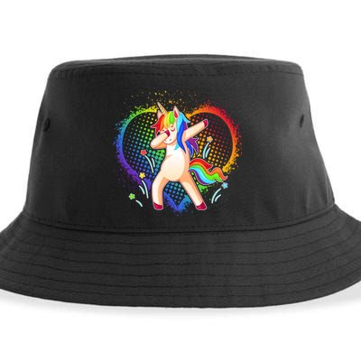 Rainbow Dabbing Unicorn Sustainable Bucket Hat