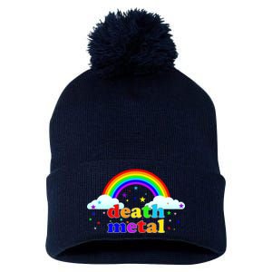 Rainbow Death Metal Logo Pom Pom 12in Knit Beanie