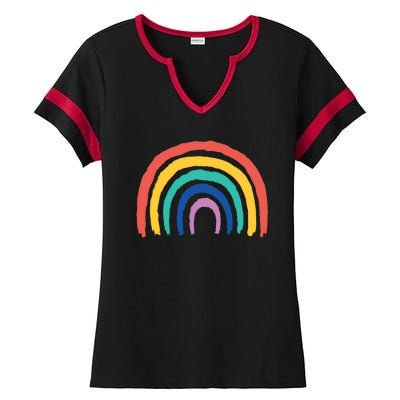 Rainbow Drawing Ladies Halftime Notch Neck Tee