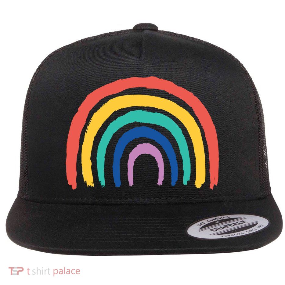 Rainbow Drawing Flat Bill Trucker Hat