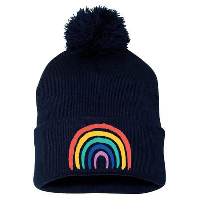 Rainbow Drawing Pom Pom 12in Knit Beanie