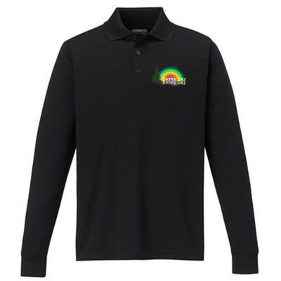 Rainbow Earth Day Every Day Retro Performance Long Sleeve Polo