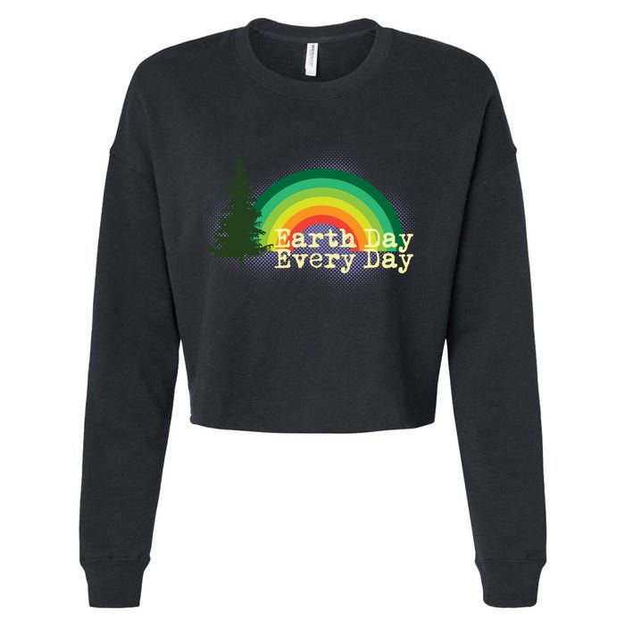 Rainbow Earth Day Every Day Retro Cropped Pullover Crew