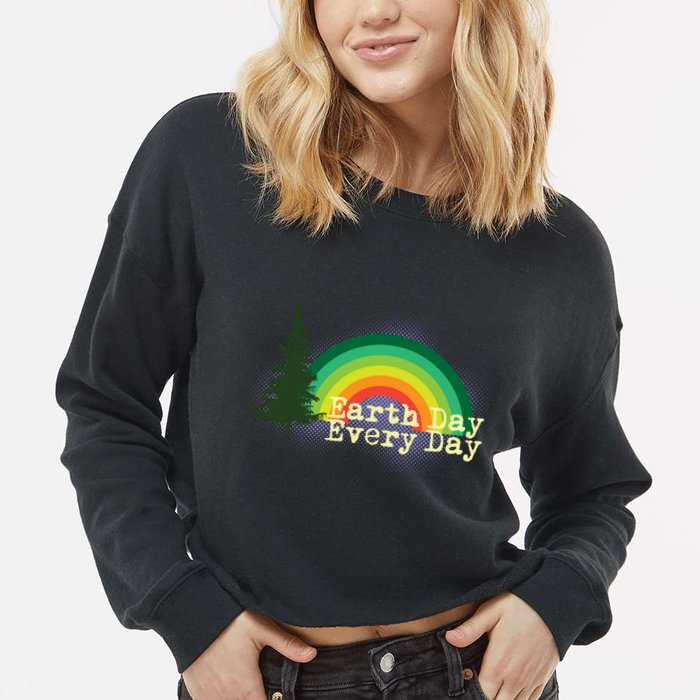 Rainbow Earth Day Every Day Retro Cropped Pullover Crew
