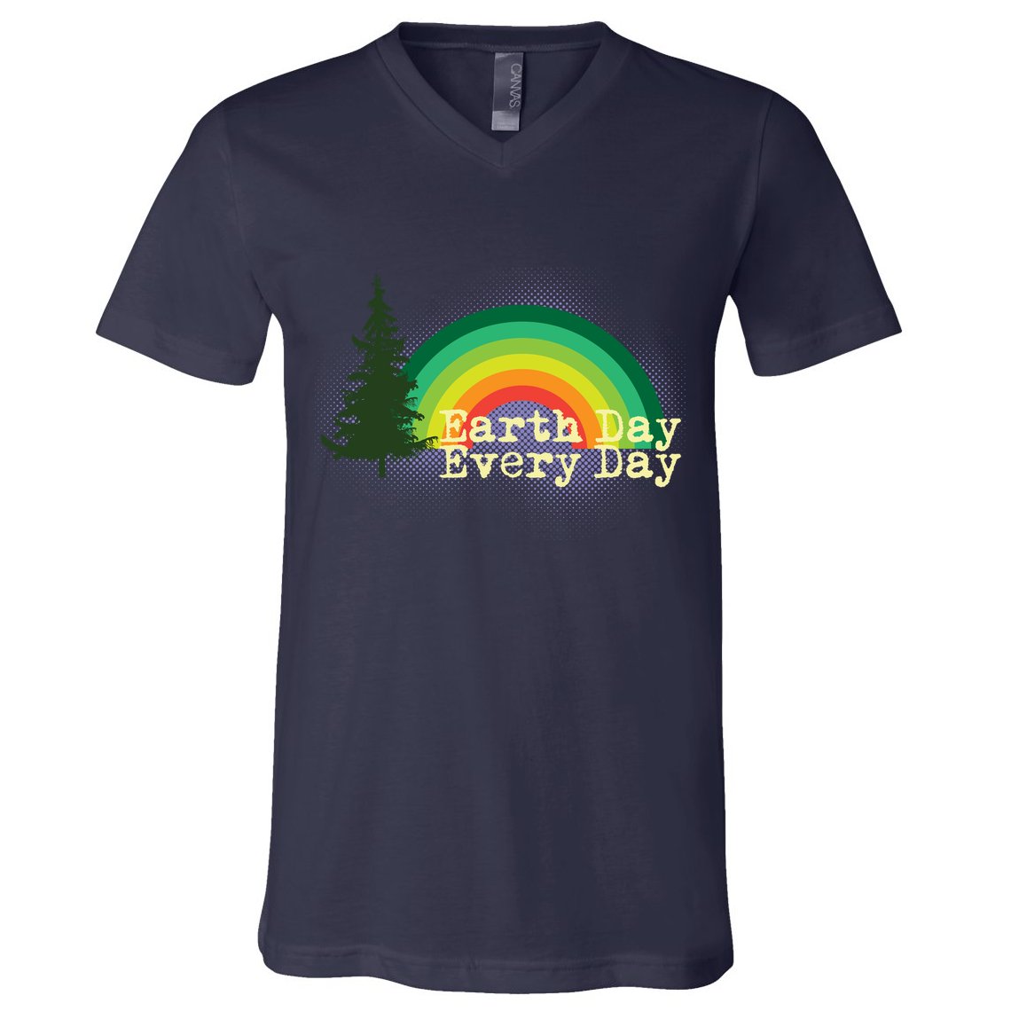Rainbow Earth Day Every Day Retro V-Neck T-Shirt