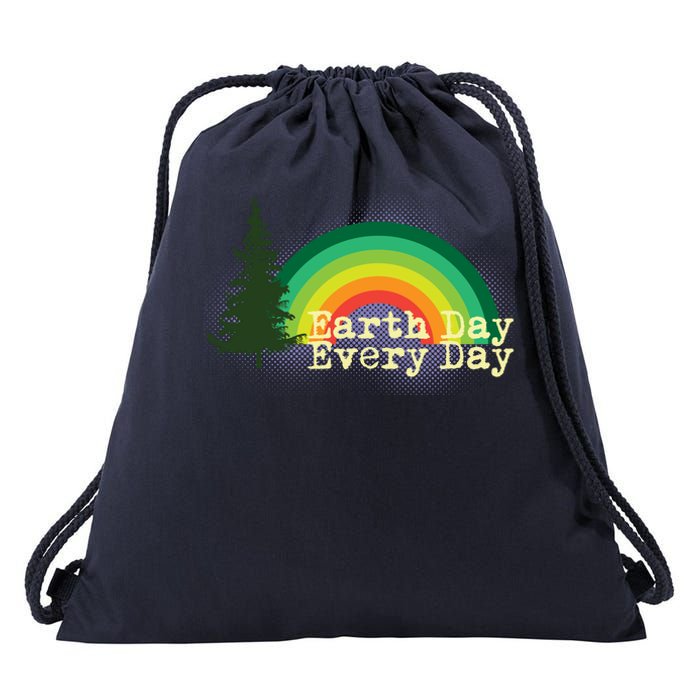 Rainbow Earth Day Every Day Retro Drawstring Bag