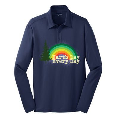 Rainbow Earth Day Every Day Retro Silk Touch Performance Long Sleeve Polo