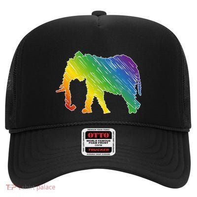 Rainbow Elephant High Crown Mesh Back Trucker Hat