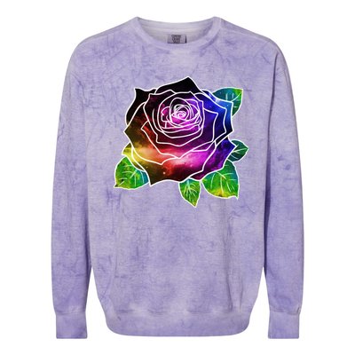 Rainbow Galaxy Floral Rose Colorblast Crewneck Sweatshirt