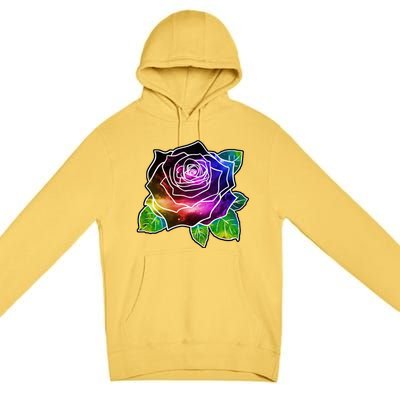 Rainbow Galaxy Floral Rose Premium Pullover Hoodie