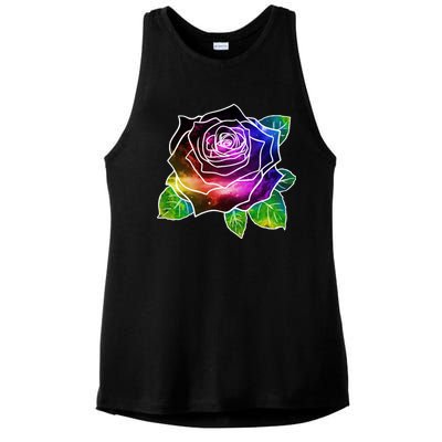 Rainbow Galaxy Floral Rose Ladies PosiCharge Tri-Blend Wicking Tank