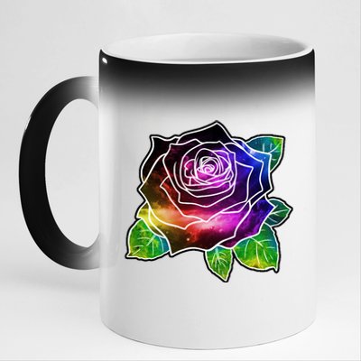 Rainbow Galaxy Floral Rose 11oz Black Color Changing Mug