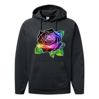 Rainbow Galaxy Floral Rose Performance Fleece Hoodie