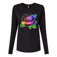 Rainbow Galaxy Floral Rose Womens Cotton Relaxed Long Sleeve T-Shirt