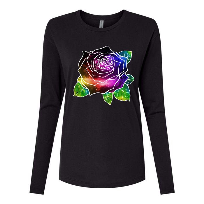 Rainbow Galaxy Floral Rose Womens Cotton Relaxed Long Sleeve T-Shirt