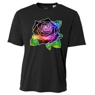 Rainbow Galaxy Floral Rose Cooling Performance Crew T-Shirt