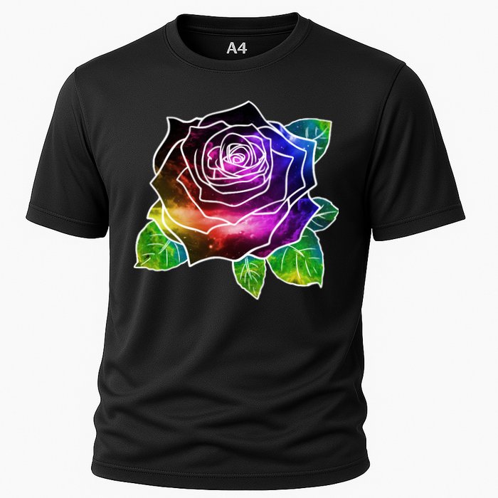 Rainbow Galaxy Floral Rose Cooling Performance Crew T-Shirt