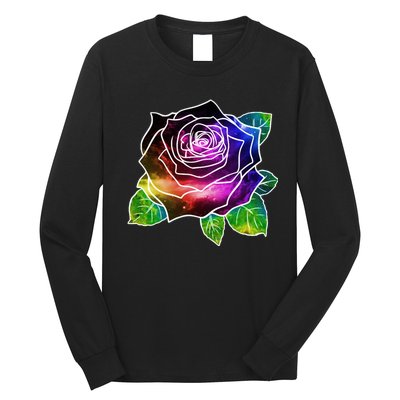 Rainbow Galaxy Floral Rose Long Sleeve Shirt