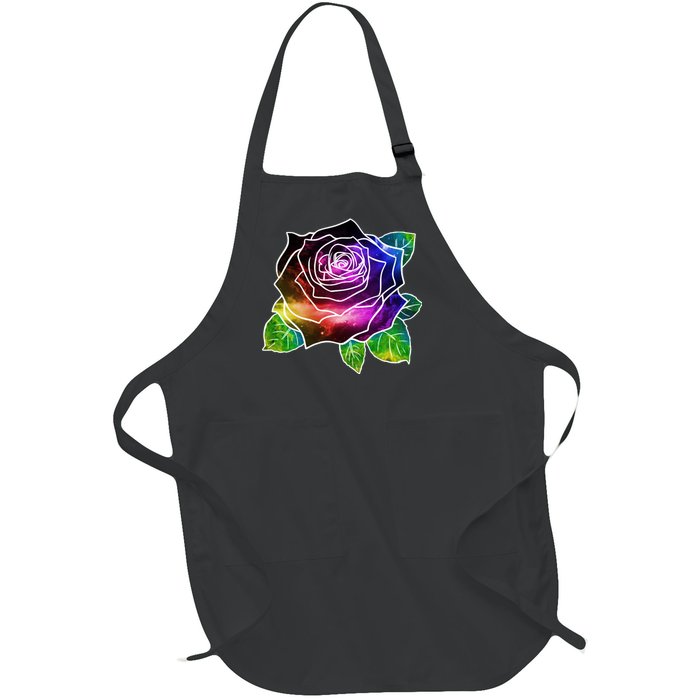 Rainbow Galaxy Floral Rose Full-Length Apron With Pockets