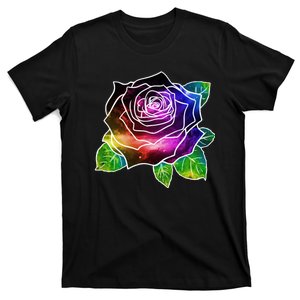 Rainbow Galaxy Floral Rose T-Shirt