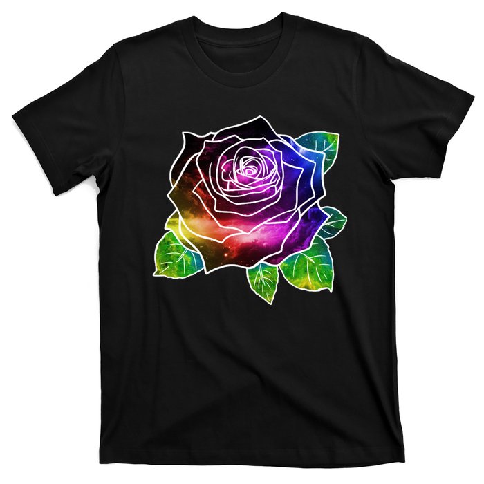 Rainbow Galaxy Floral Rose T-Shirt