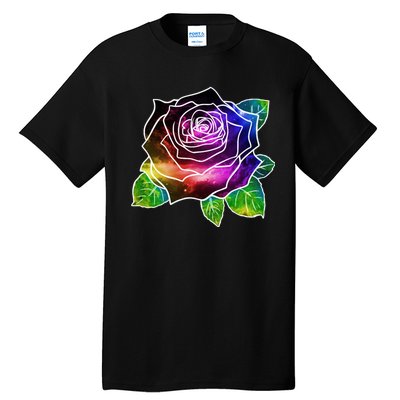 Rainbow Galaxy Floral Rose Tall T-Shirt