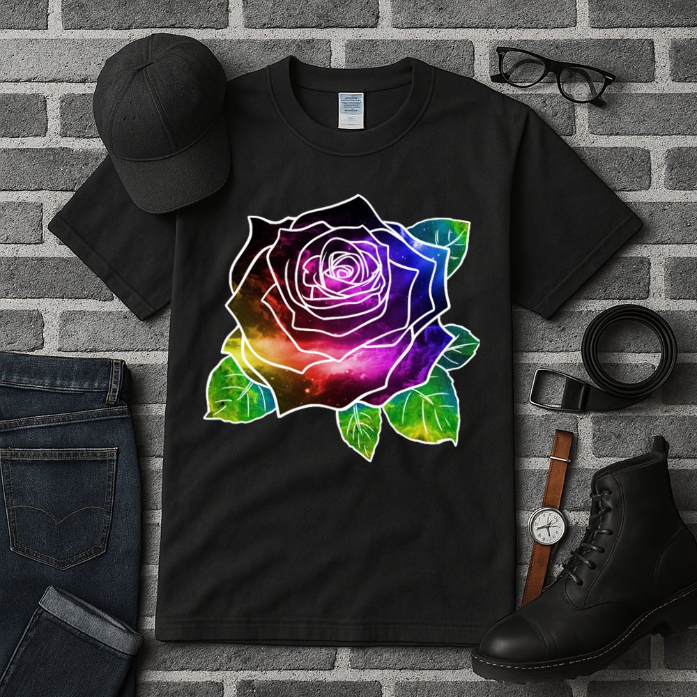 Rainbow Galaxy Floral Rose Tall T-Shirt