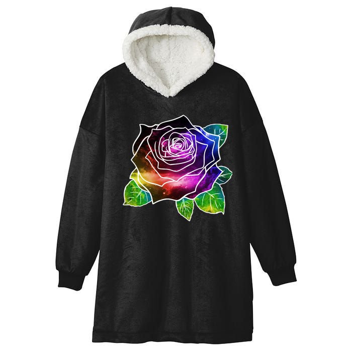 Rainbow Galaxy Floral Rose Hooded Wearable Blanket