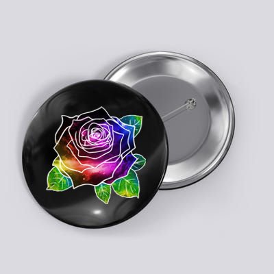 Rainbow Galaxy Floral Rose Button