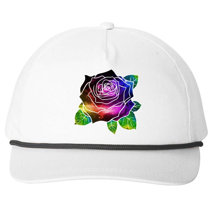 Rainbow Galaxy Floral Rose Snapback Five-Panel Rope Hat