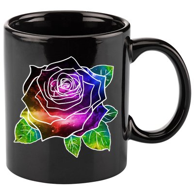 Rainbow Galaxy Floral Rose 11oz C Handle Ceramic Mug