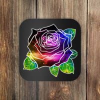 Rainbow Galaxy Floral Rose Coaster