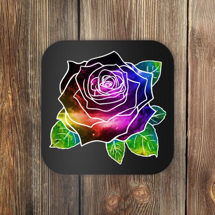 Rainbow Galaxy Floral Rose Coaster