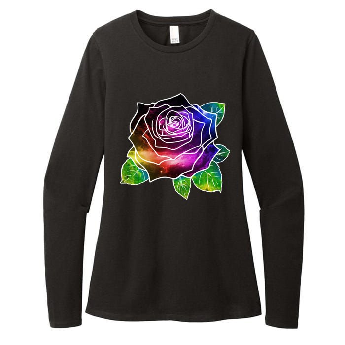 Rainbow Galaxy Floral Rose Womens CVC Long Sleeve Shirt