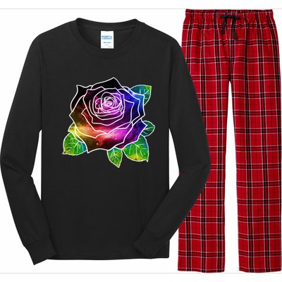 Rainbow Galaxy Floral Rose Long Sleeve Pajama Set