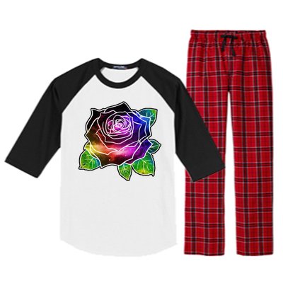 Rainbow Galaxy Floral Rose Raglan Sleeve Pajama Set