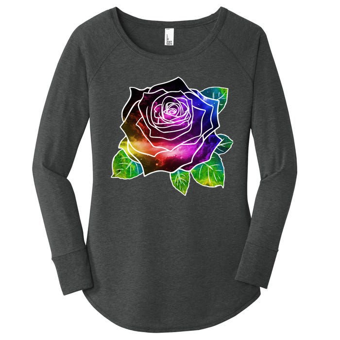 Rainbow Galaxy Floral Rose Women's Perfect Tri Tunic Long Sleeve Shirt