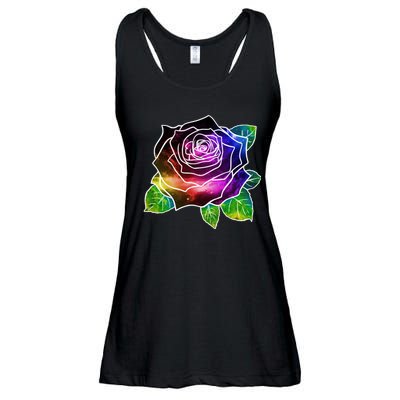 Rainbow Galaxy Floral Rose Ladies Essential Flowy Tank