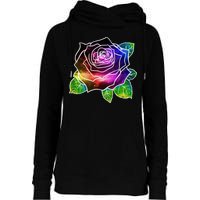 Rainbow Galaxy Floral Rose Womens Funnel Neck Pullover Hood