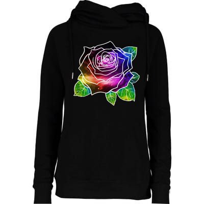 Rainbow Galaxy Floral Rose Womens Funnel Neck Pullover Hood