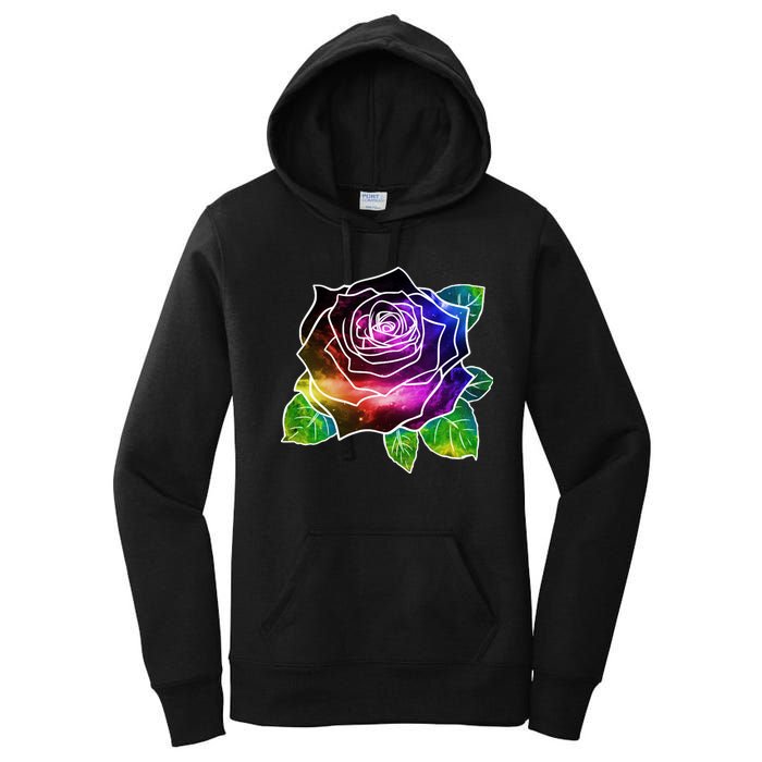 Rainbow Galaxy Floral Rose Women's Pullover Hoodie