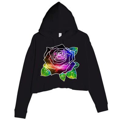 Rainbow Galaxy Floral Rose Crop Fleece Hoodie