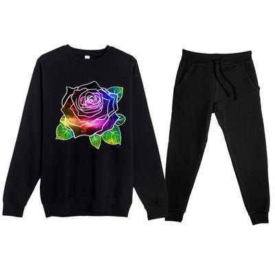 Rainbow Galaxy Floral Rose Premium Crewneck Sweatsuit Set