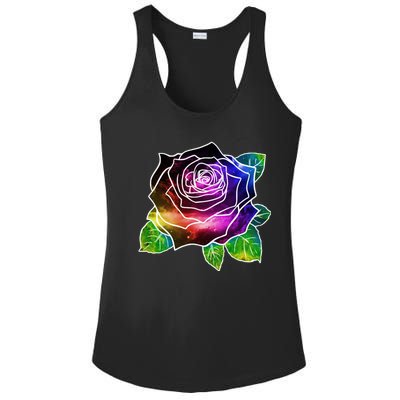 Rainbow Galaxy Floral Rose Ladies PosiCharge Competitor Racerback Tank