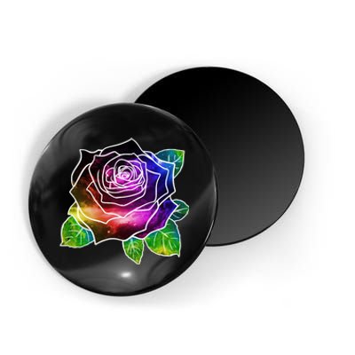 Rainbow Galaxy Floral Rose Magnet