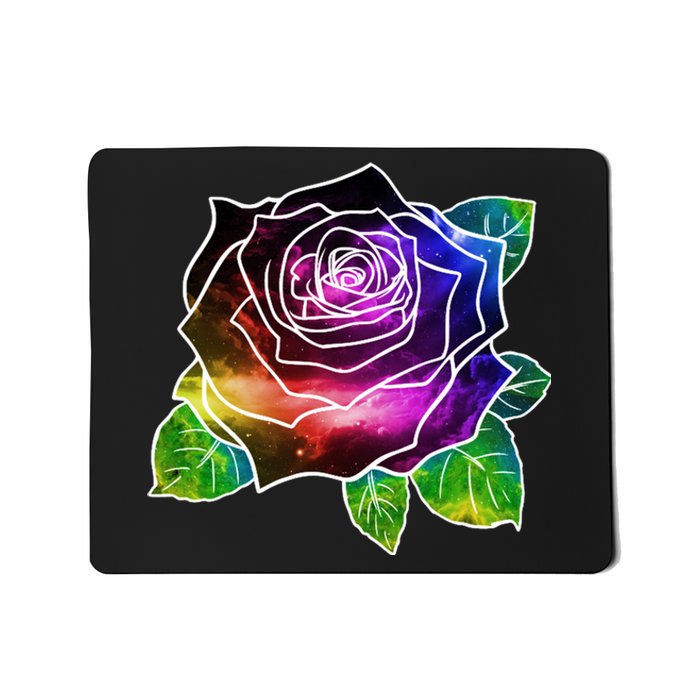 Rainbow Galaxy Floral Rose Mousepad