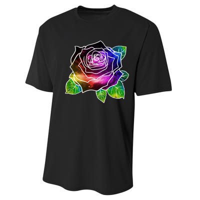 Rainbow Galaxy Floral Rose Performance Sprint T-Shirt