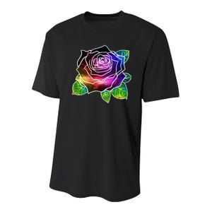 Rainbow Galaxy Floral Rose Youth Performance Sprint T-Shirt